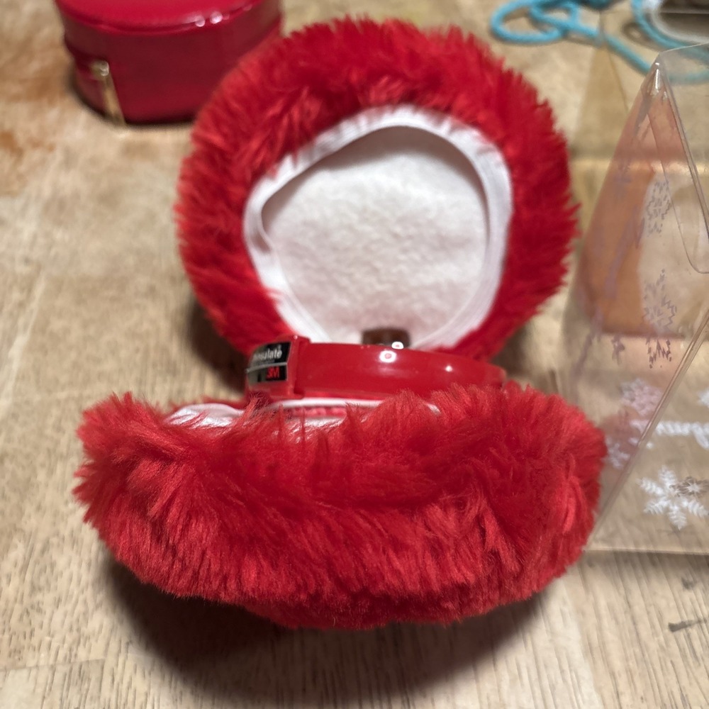 Vintage Thinsulate Jumbo Earmuffs Dark Pink Red Faux Fur 1980s Retro NIB